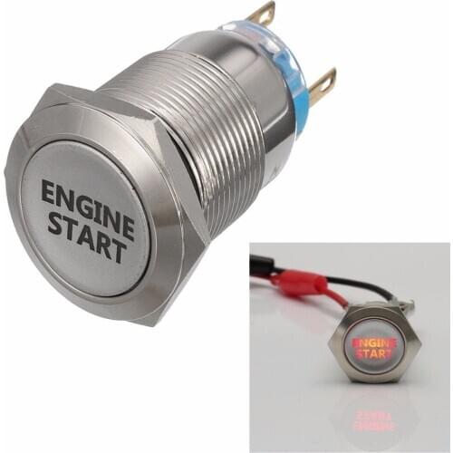 JX-LCLYL 1pc 12V 19mm Car Red LED Latching Engine Start Metal Push Button Switch