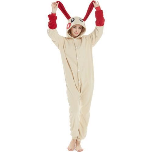 Rabbit Kigurumi Animal Pajamas For Women Fleece Adults Onesies Bunny Bodysuit Men One-Piece Cosplay Pyjamas Halloween Costume