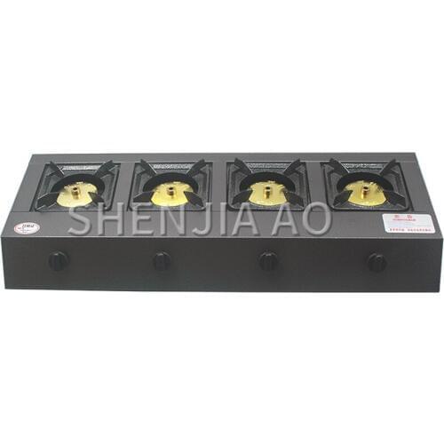 Commercial desktop stove Energy-saving gas stove Black flower long four-hole energy-saving stove Natural gas liquefied gas stove