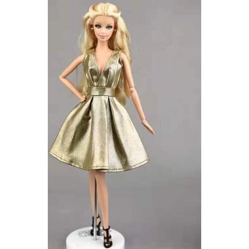 Fashion Gold Sleeveless 1/6 BJD Doll Dress for Barbie Clothes Outfits V Neck Princess Party Gown Vestidos 30cm Dolls Accessories