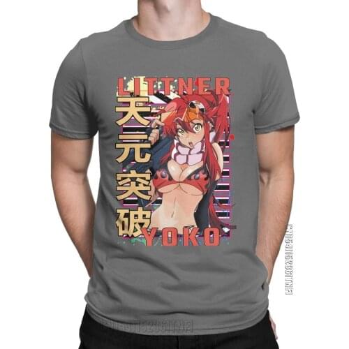 Men T-Shirt Yoko Littner Gurren Lagann Anime Funny Pure Cotton Tee Shirt Classic Short Sleeve T Shirts O Neck Clothing Plus Size