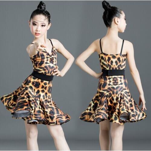 Leopard Print Latin Dance Dress for Girls 2020 Summer New Children Sleeveless Dress Ballroom Competition Performance Dress