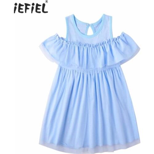 Baby Girl Dress Summer Cotton Cute Princess Dress For Girls Casual Pure Color Off Shoulder A-line Mesh Dresses Kids Clothes