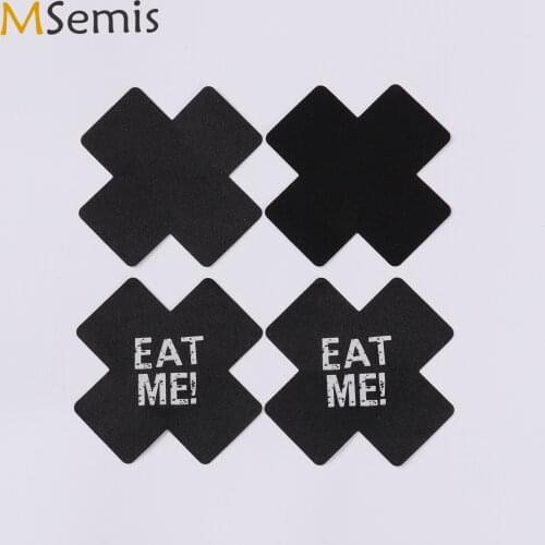 20pcs Women Cross Shape Self-Adhesive Disposable Satin Nipple Cover Breast Pasties Stickers with Letter Print Bra Accessories