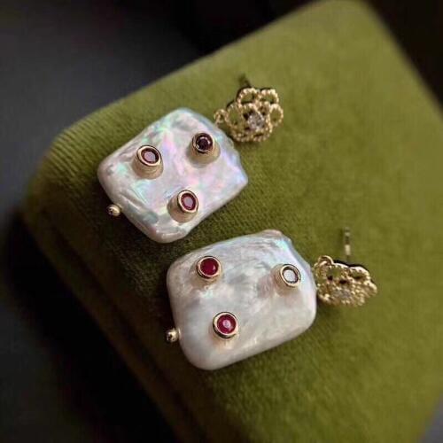 D527 Pearl Earrings Fine Jewelry 925 Sterling Silver Ear Pin Nature Fresh Water Baroque Pearls Drop Dangle Earrings for Women