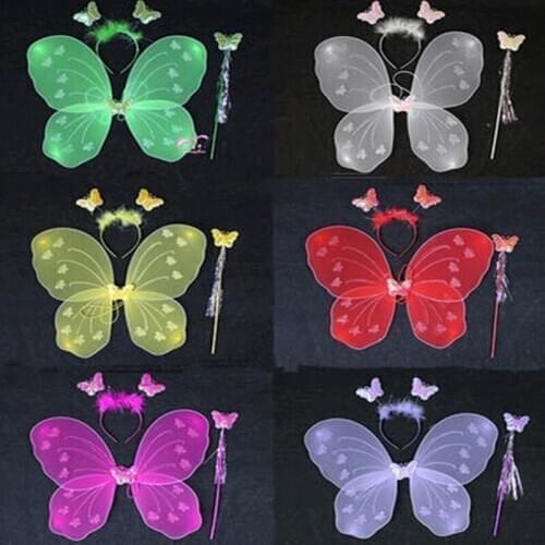Fairy Kids Butterfly Wings Costume for Girls Rainbow Dress Up Fairy Princess Kids Costume Sets Butterfly Wings Wand