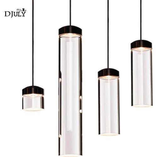 Postmodern Crystal column glass hanging lamp elegant living room decoration kitchen pendant lights home deco led light fixtures