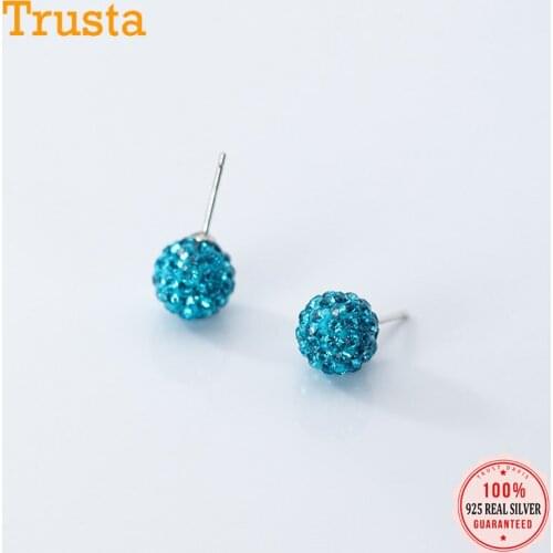 Trustdavis Genuine 925 Sterling Silver Dazzling Ball Blue CZ 6mm 8mm 10mm Stud Earring For Women Girls Kids Jewelry Gift DB1045