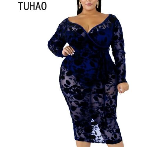 TUHAO Lace Women Party Dresses Large Size 6XL 5XL 4XL 2020 Summer Ladies High Waist Elegant Dress Floral Nightclub Dresses WM01