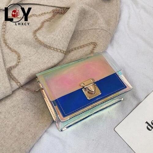 High Quality Chain Soft Crossbody Bags Korean Style Clamshell Luxury Designer Bags Fashion Laser Transparent Pvc Waterproof Bags