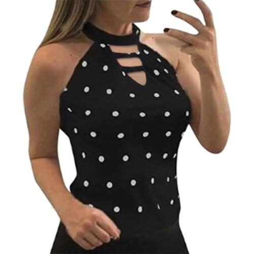 Summer Tops For Women Round Neck Sleeveless Polka Dot Crop Top Women Keyhole Back Slim And Fit Halter Tops Ropa De Mujer