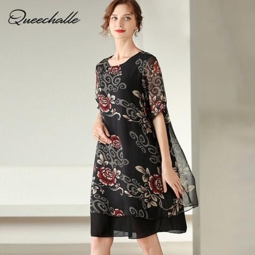 2020 Summer Dress Vintage Peony Print Elegant Dresses for Women O neck Short Sleeve Loose Midi Dress Vestido de mujer robe Black