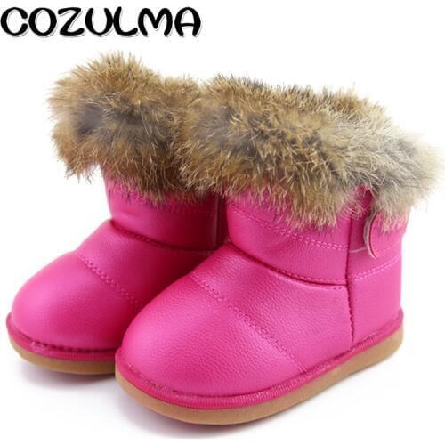 COZULMA Winter Children Shoes Girls Snow Boots Super Warm Plush Non-Slip Baby Girls Hook & Loop Leather Winter Ankle Boots