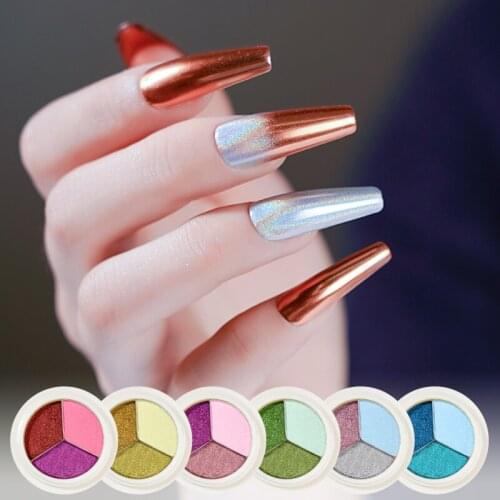 1 Box Three Colors Laser Nail Glitter Magical Solid Mirror Powder Chrome Pigment Rainbow Metallic Nails Manicure