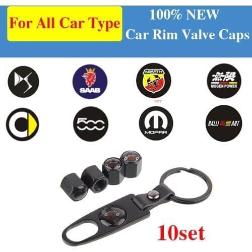 10set Car Styling Metal Leather Key Ring Car Rim Tire Valve Caps Accessory For Abarth Smart Mopar DS Saab 500 Ralliart