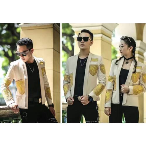 100%real Luxury mens red carpet apricot embroidery jacket club/stage performance/studio/Asia size/this is only jacket