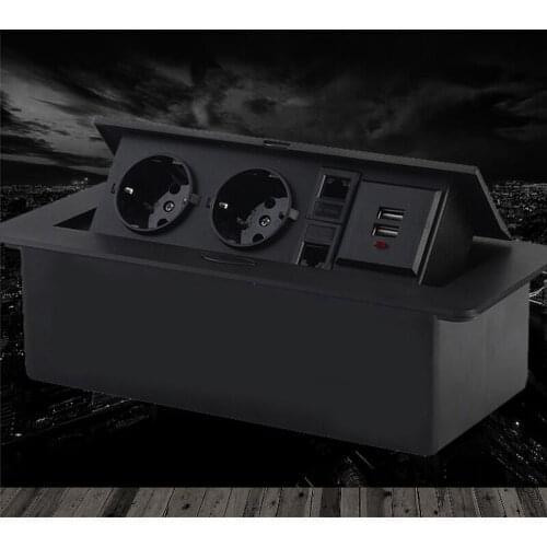 Pop Up Floor Socket 16A EU Standard Power Outlet Aluminium alloy socket Charging Port 5V 1A French socket computer USB socket