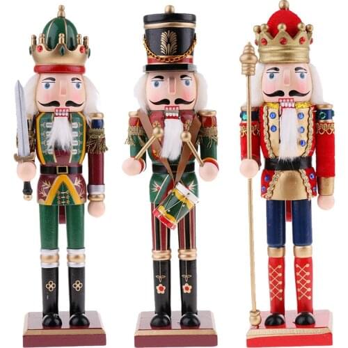 3pcs 30cm Wood Nutcracker Soldiers Figures Models Doll Home Decorations