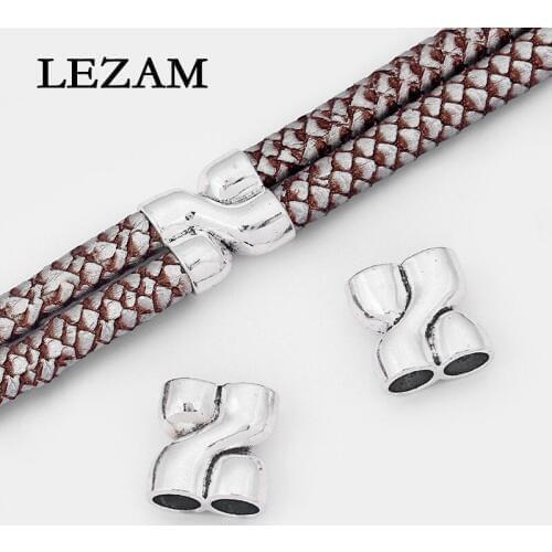 5pcs Antique Double Holes Caps Beads Slider Spacer Jewelry Findings For 9mm Round Leather Bracelet Cord