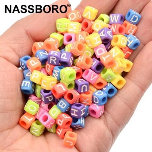 100pcs 6mm Mixed Cube Acrylic Beads White Letter Loose Spacer Beads For Jewelry Making Bracelet Necklace Diy Material