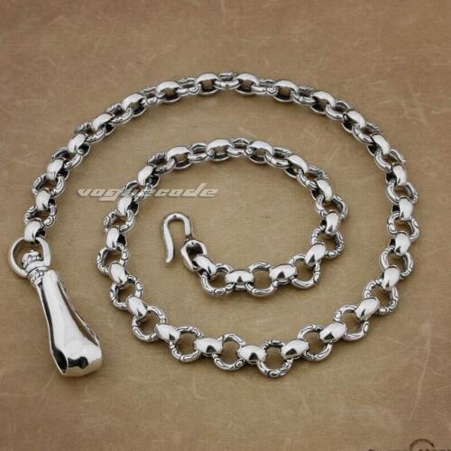 Huge Heavy 925 Sterling Silver Fashion KeyChain Mens Biker Rock Punk Wallet Chain 8F001WC (8J3)