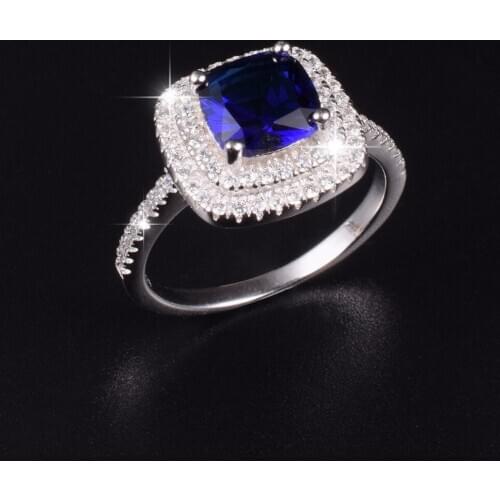 Brand Real Solid 100% 925 Sterling Silver Wedding Rings Jewelry for Women 3ct Blue Sapphire Engagement wedding Ring size 5-10