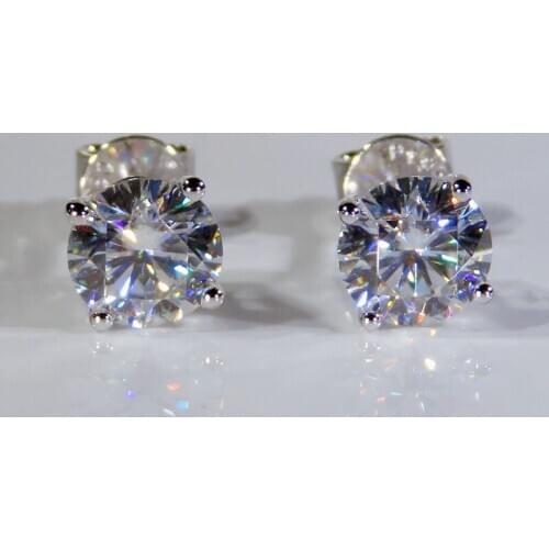 Pure 18K White Gold Moissanite Earrings 5mm DF Color Engagement wedding Classic 4 claws earrings for woman