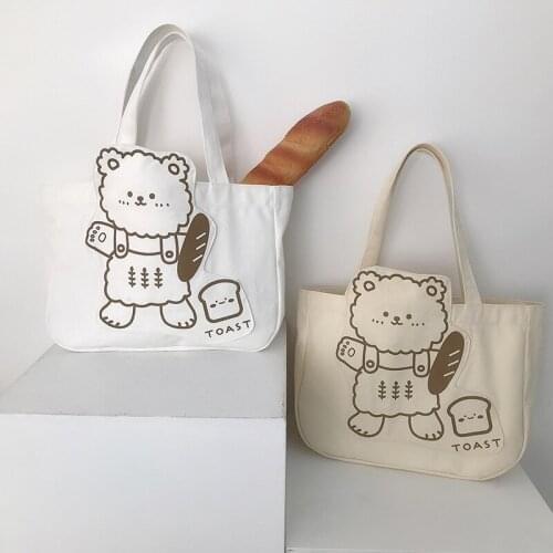 Hylhexyr Women Canvas Shoulder Bags Bear Animal Tote Large Casual Handbags Cotton Shopping Travel Bag For Kids Teens And Adults