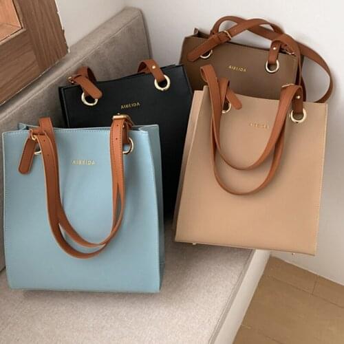 Retro Leather Handbag 2021 Women Simple Designer Messenger Bags Ladies Large Capacity Vintage Solid Color Handbags and Purses