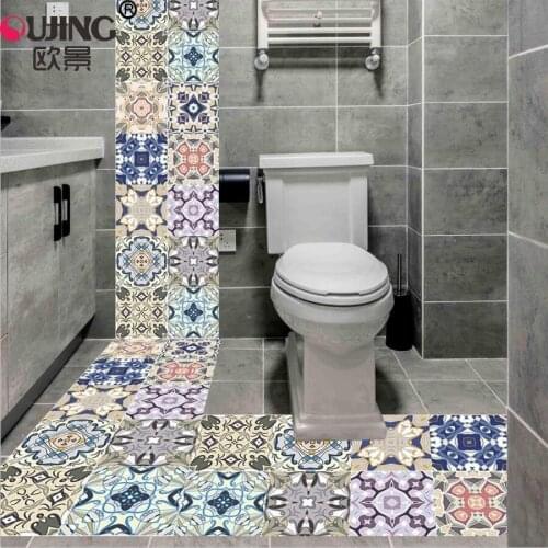 Colorful Tiles Wall Stickers Kitchen Bathroom Furniture Tile Waist Line Wallpaper PVC Waterproof Removable DIY Art Mural Poster