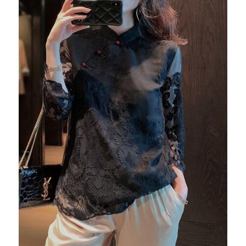 2021 chinese style lace qipao top vintage clothing women asian costume fancy traditional embroidery elegant shirt cheongsam tops