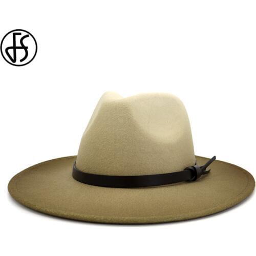 FS 2020 Gradient Color Wool Felt Fedora Hats Men Women Wide Brim Panama Cowboy Trilby Party Elegant Jazz Cap Fashionable Fedoras