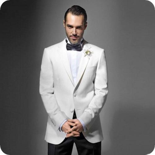 Custom Made White Men Suits Groomsmen Wedding Tuxedo for Man Blazer Notched Lapel 2Piece Slim Fit Terno Masculino Costume Homme