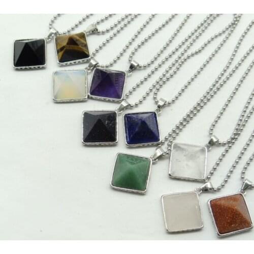 Natuursteen amethist lapis tiger eye Opal piramide Hanger Kralen Kettingen Sieraden Charmes DIY voor Sieraden Maken 8 pcs A32