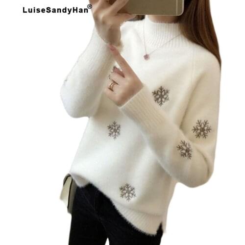 Mitation velvet autumn and winter new snowflake loose versatile pullover sweater bottoming shirt half-neck sweater women
