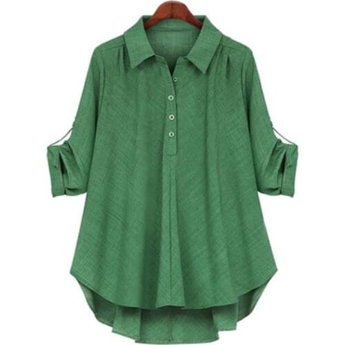 New Womens Tops Fashion Spring and Autumn Mid-length Shirts European and American Style Plus Size Long-sleeved Blouse Shirts