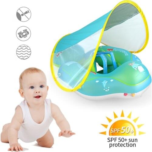 New Baby Swimming Float Inflatable Infant Floating Kids Swim Pool Accessories Removable UPF 50+ UV Sun Protection Canopy