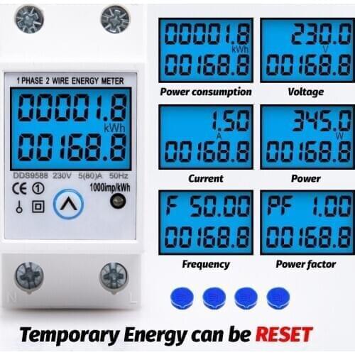 Din Rail Single Phase Energy Meter Reset Zero kWh Voltage Current Power Consumption Counter Electric Digital Wattmeter 230V AC