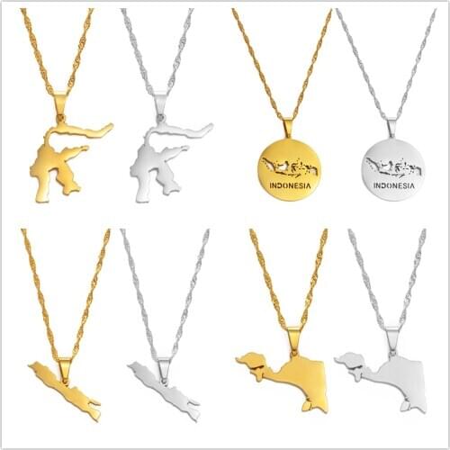 Anniyo Indonesia Map Pendant Neckalces and Sumatra,Sulawesi,Java,West Papua,Kalimantan Island Jewelry #174721
