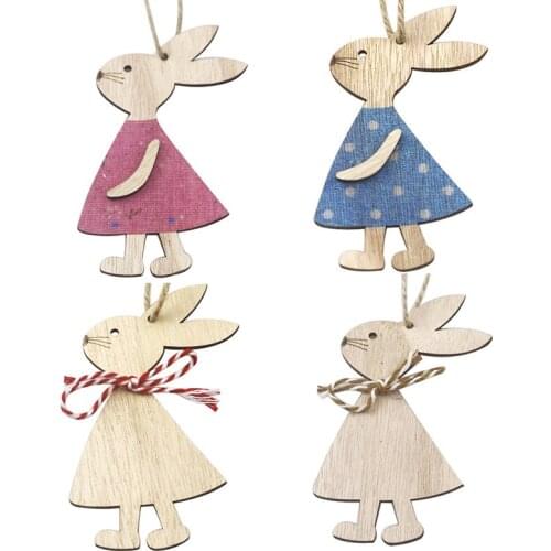 HAPPY EASTER Wooden Hanging Sign Crafts Wood Rabbit Pendant Easter Wreath Ornament Home Door Decor Easter Party Decor Supplies