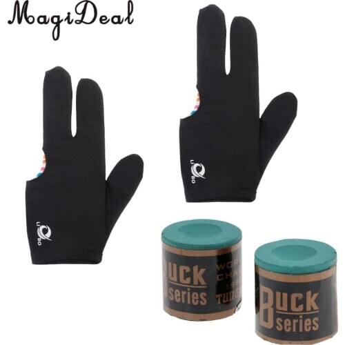 MagiDeal 2 Pieces 3 Finger Pool Shooters Snooker Billiard Cue Glove + 2 Pieces Billiard Chalk
