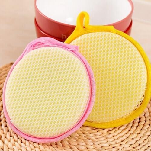 Thick Round Double-sided Dish Towel Scouring Pad Sponge Dish Towel Dishwashing Brush Dish Cloth 2 Packs