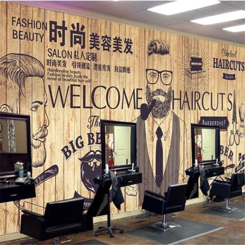 Custom Man Salon Wood Grain Background Mural Wallpaper 3D Barber Shop Hair Cut Hair Salon Industrial Decor Wall Paper 3D