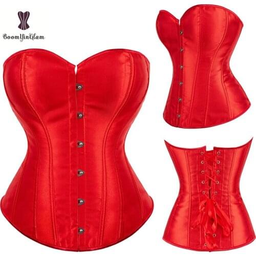 Simple Solid Color Corset Plus Size Black White Gothic Korset Overbust Korse Plastic Boned Korsett For Women Satin Sexy Corselet