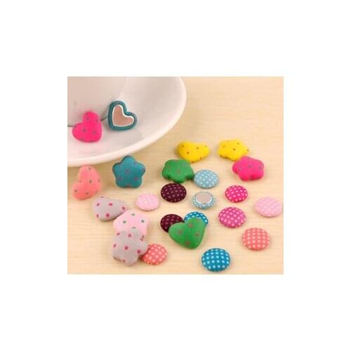 Fabric covered Button Flat Back For DIY Hair Jewelry Accessories Buttons Mixed Design Round ,Heart ,Star 90 pcs Free shipping