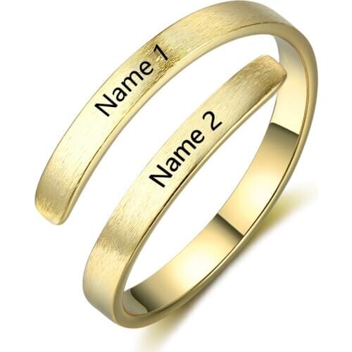 Custom Engraved 2 Name Rose Gold Silver Color Plated Adjustable Open Ring New Personalized Finger Rings Anniversary Jewelry Gift