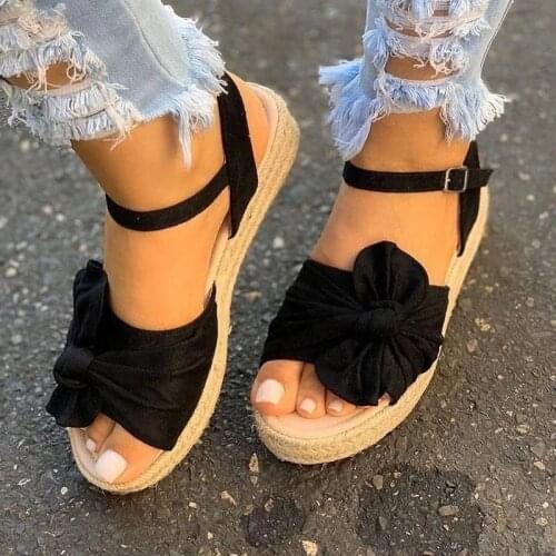 Women Bowknot Buckle Strap Sandals Female Summer Hemp Platform Flats Big Size 2021 New Ladies Shoes Woman Casual Footwear