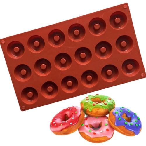 18 Cavity Silicone Mini Donuts Mold Chocolate Biscuit Cake Cupcake Molds Doughnut Mould Home Baking Dessert Mold 29.8*17.3*1.4cm