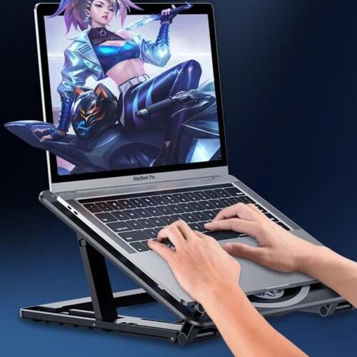 Foldable Laptop Table Stand Light Thin Portable Double Cooling Fan Desktop Hollow Cooling Bracket