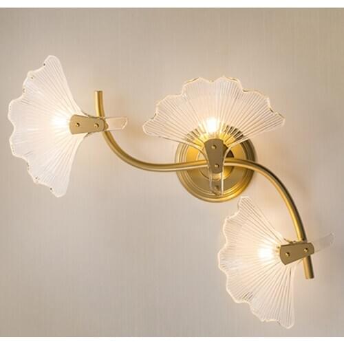 Post-modern living room wall lights personality creative art apricot leaf bedside lamp American design study bedroom wall lamp